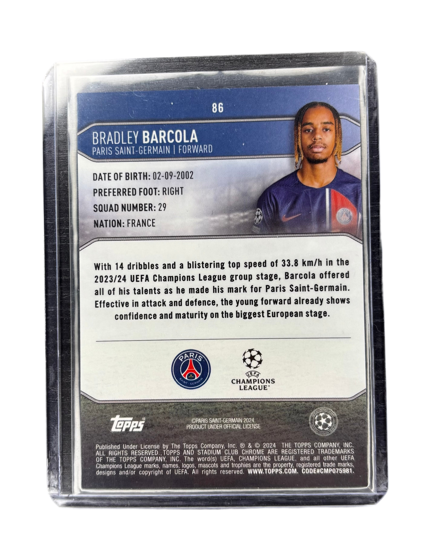 2022-23 Topps chrome, Bradley Barcola, Rookie, Members only refractor